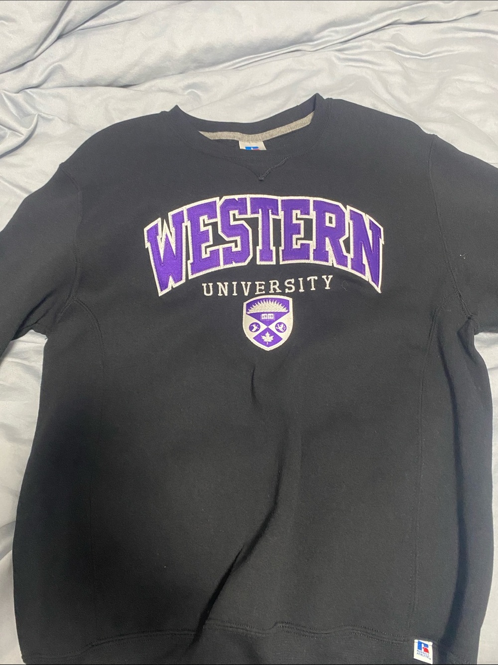 Western University Black Crewneck Sweatshirt - Purple & White Logo